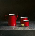 Stilleven met rood emaille B, 50x50cm, 2005. 