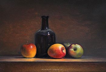Stilleven met appels en fles, 47x33cm, 2011.VERKOCHT