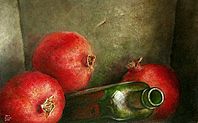 Tromp-l oeil met granaatappels, 20x13cm, 2006