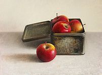 Stilleven appelen in blikken doos, 43x35cm, 2007. VERKOCHT