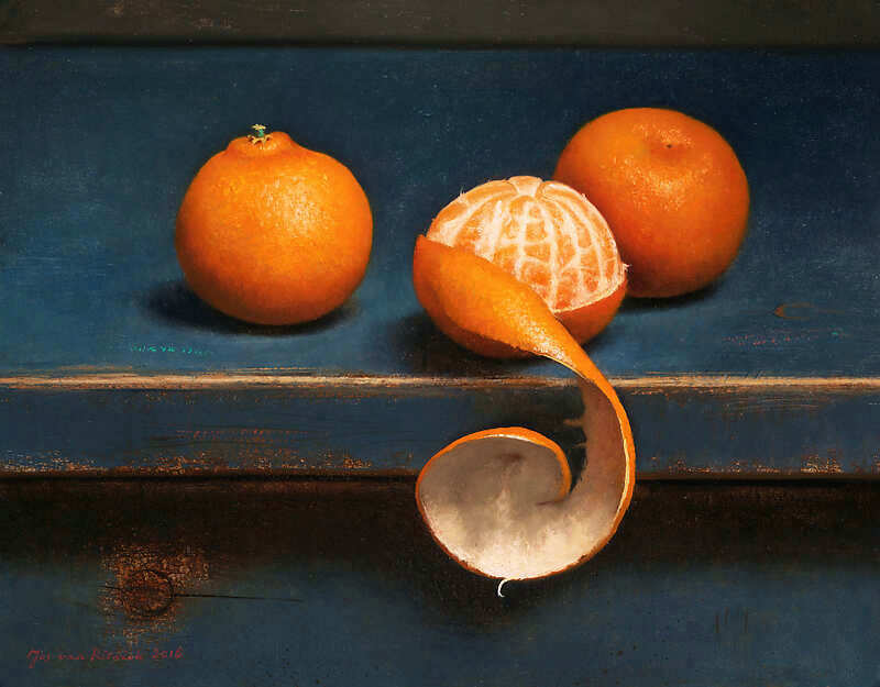Painting: Stilleven met drie mandarijntjes