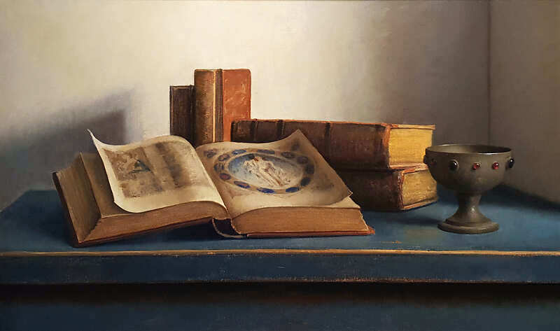 Painting: Stilleven met boeken