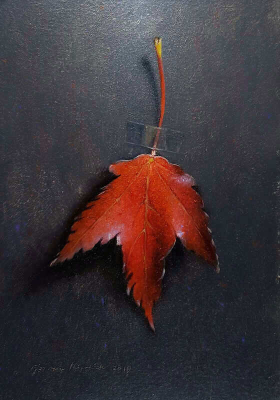 Painting: Stilleven met herfstblaadje