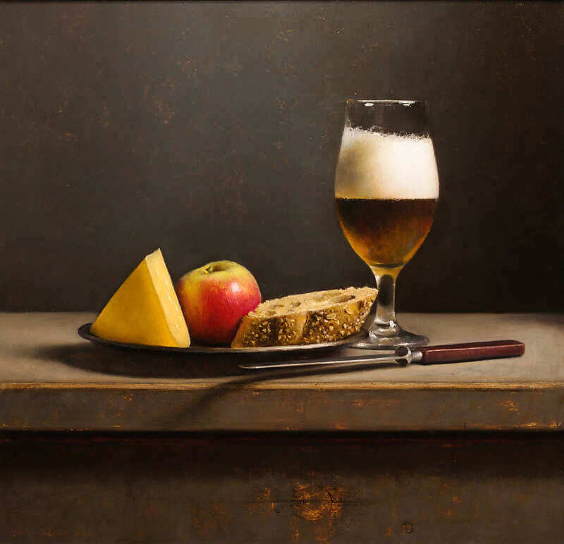 Painting: Stilleven met bier en kaas