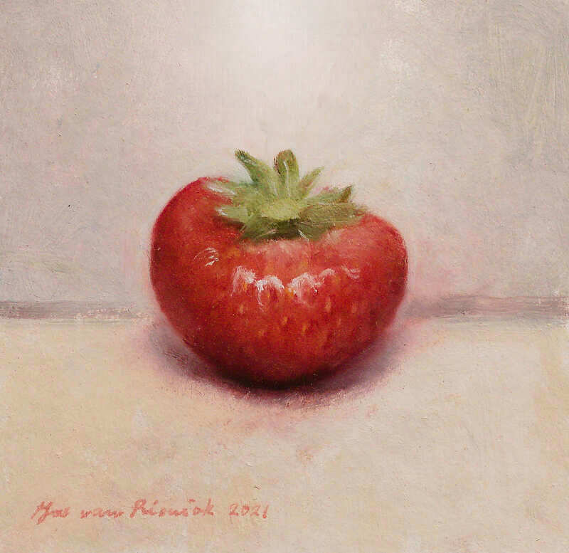 Painting: Stilleventje met aardbei