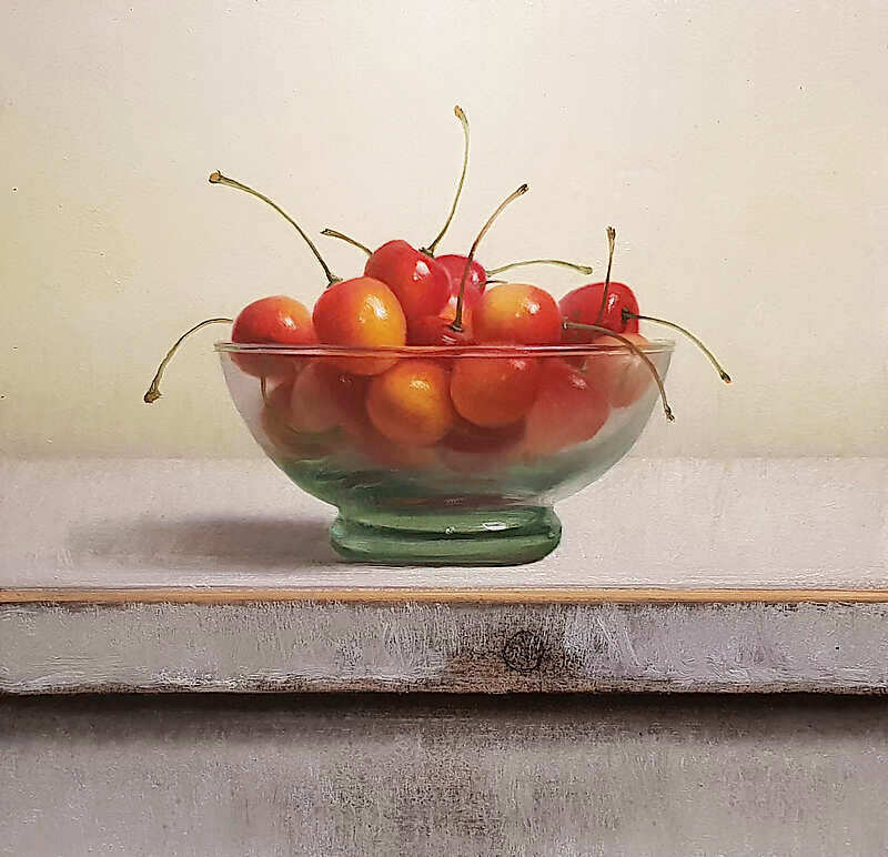 Painting: Stilleven met spekkersen