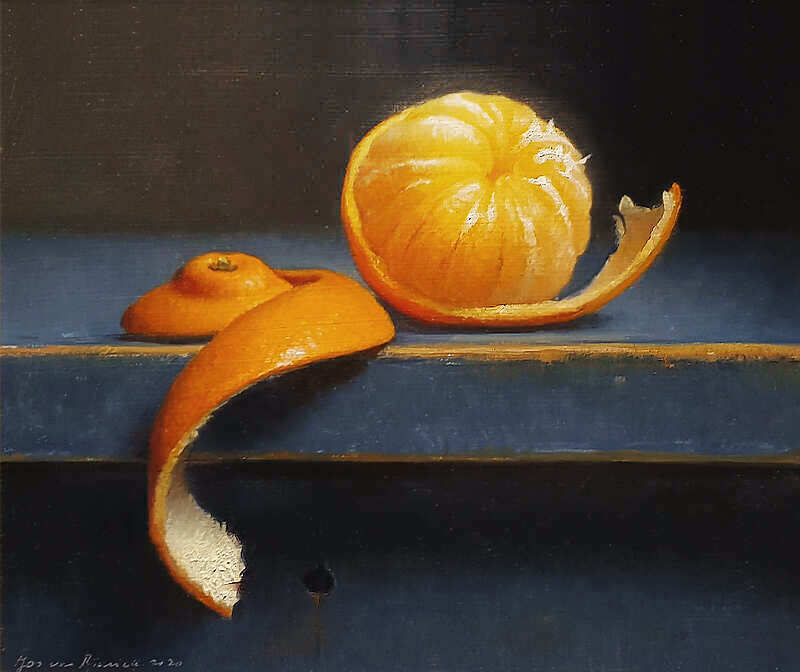 Painting: Stilleven met gepeld mandarijntje