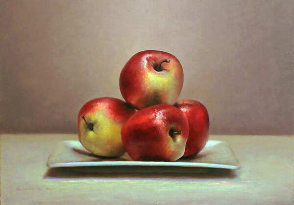 Painting: Appelstilleven met lichte achtergrond