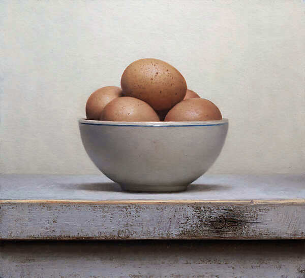 Painting: Eieren in witte kom
