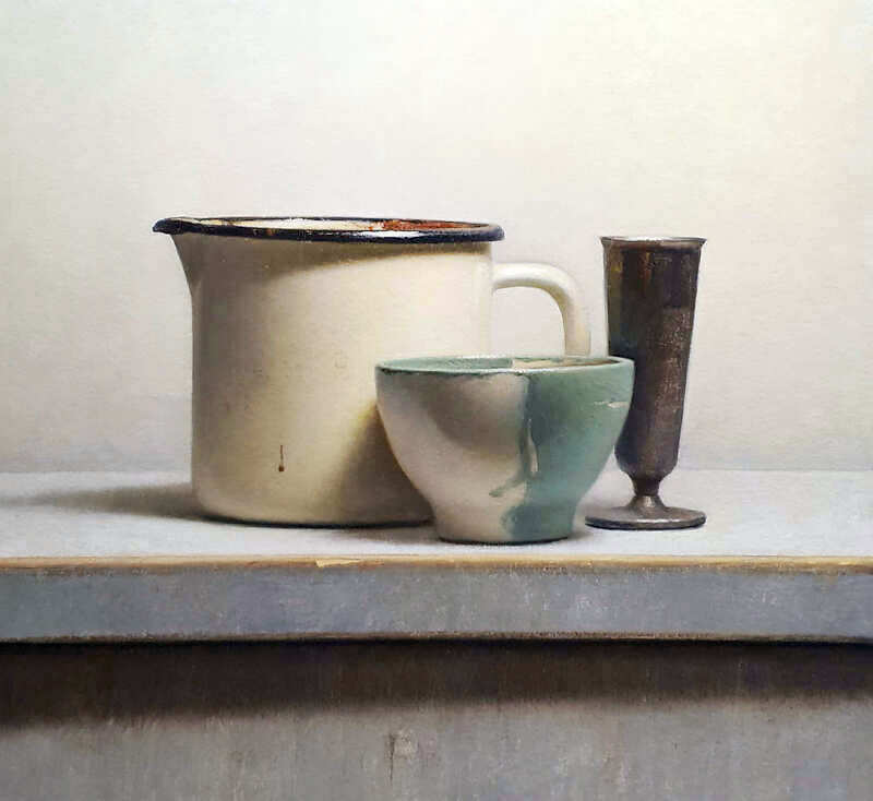 Painting: Stilleven met beschilderd kommetje